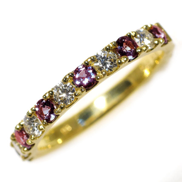 新品 希少 K18YG ブラジル産 アレキサンドライト ダイヤモンド リング 0.43ct D0.32ct 【エスコレ】 ハーフエタニティ