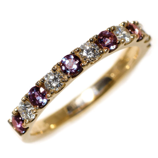 新品 希少 K18PG ブラジル産 アレキサンドライト ダイヤモンド リング 0.43ct D0.32ct 【エスコレ】ハーフエタニティ