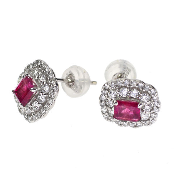 Pt900 Red Beryl Diamond Earrings 0.551ct D0.54ct