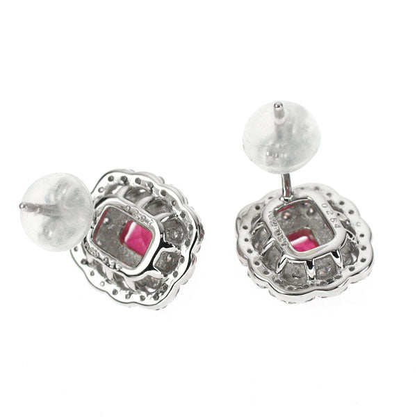 Pt900 Red Beryl Diamond Earrings 0.551ct D0.54ct