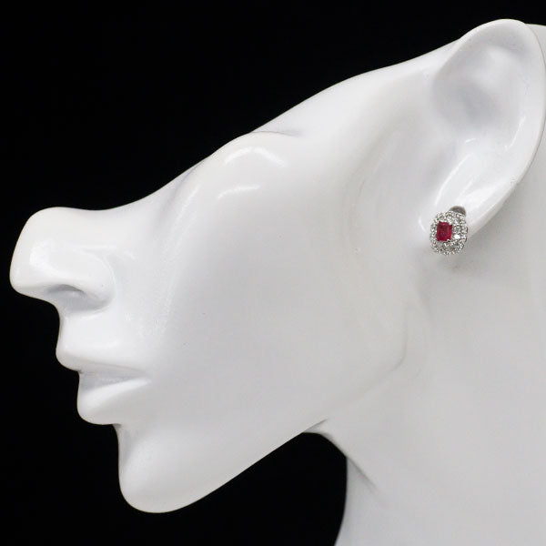 Pt900 Red Beryl Diamond Earrings 0.551ct D0.54ct