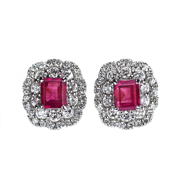 Pt900 Red Beryl Diamond Earrings 0.551ct D0.54ct