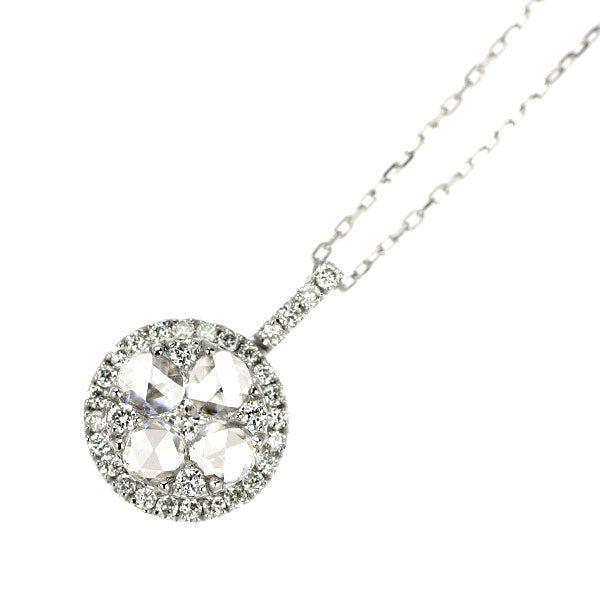 K18WG ローズカット/ラウンドブリリアントカット ダイヤモンド ペンダントネックレス 0.36ct