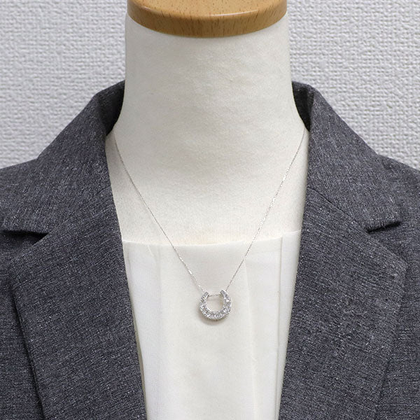 K18WG ダイヤモンド ペンダントネックレス 0.50ct 馬蹄 三日月 2way