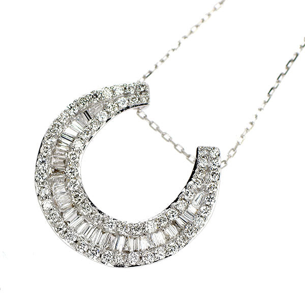 K18WG ダイヤモンド ペンダントネックレス 0.50ct 馬蹄 三日月 2way