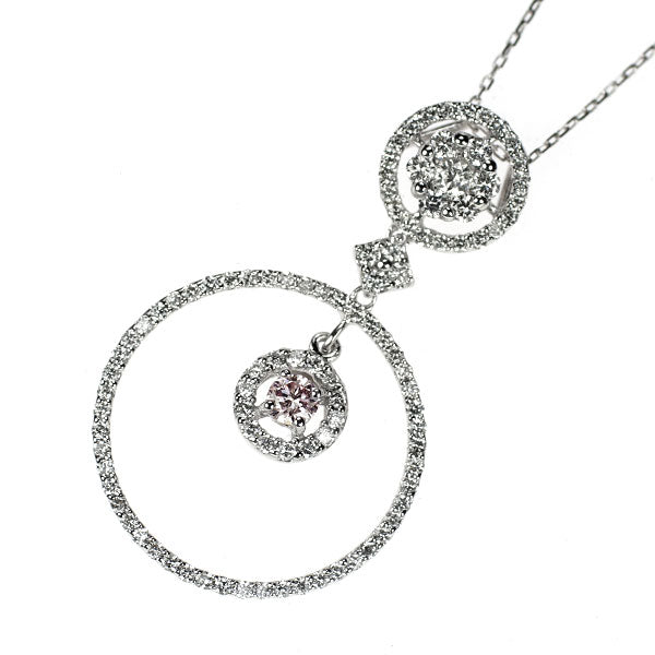 希少 K18WG 天然ピンク/カラーレス ダイヤモンド ペンダントネックレス 0.089ct D0.52ct