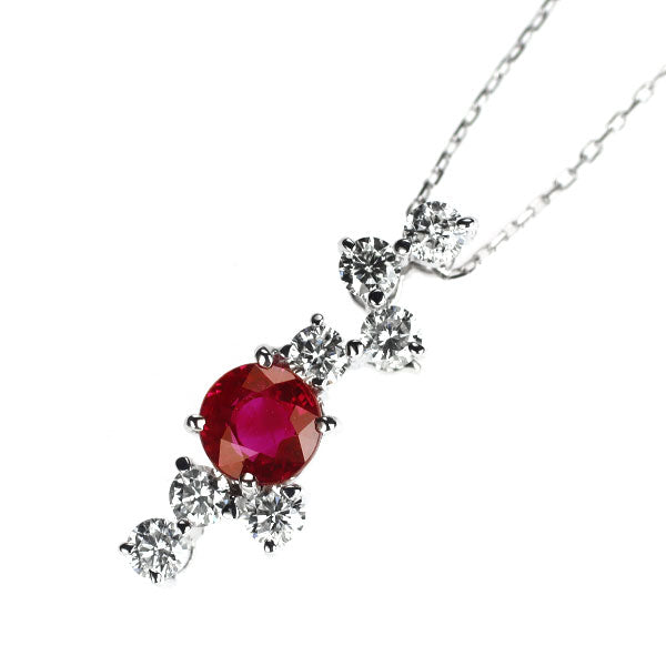 K18WG ルビー ダイヤモンド ペンダントネックレス 0.59ct D0.38ct