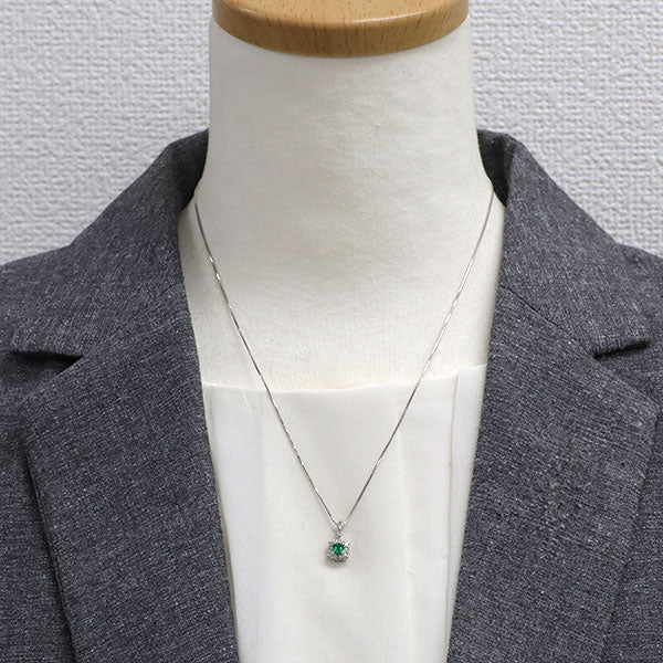 Pt900/ Pt850 エメラルド ダイヤモンド ペンダントネックレス 0.17ct D0.20ct