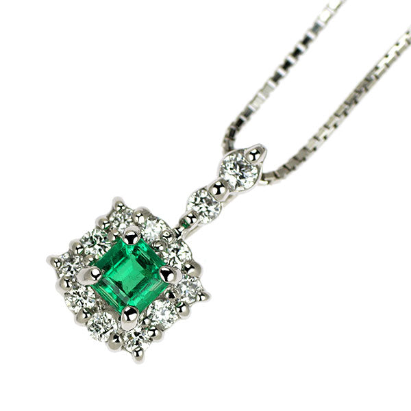 Pt900/ Pt850 エメラルド ダイヤモンド ペンダントネックレス 0.17ct D0.20ct