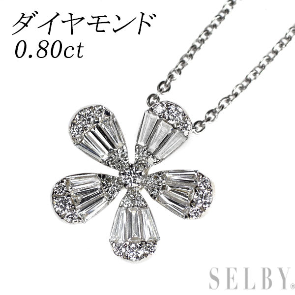 K18WG ダイヤモンド ペンダントネックレス 0.80ct フラワー