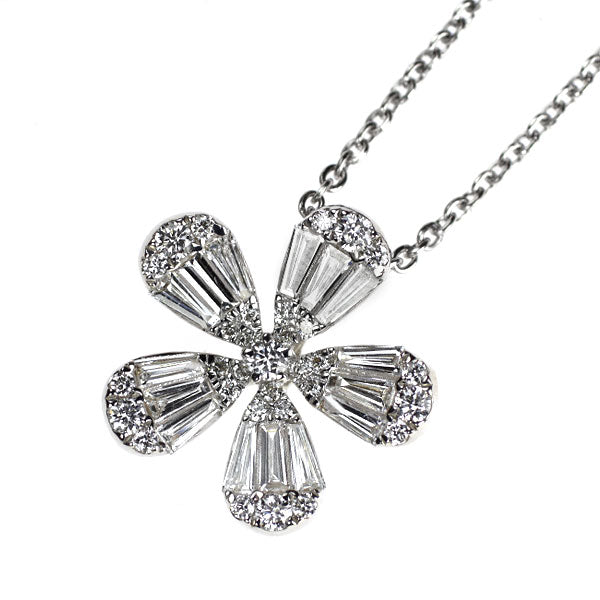 K18WG ダイヤモンド ペンダントネックレス 0.80ct フラワー