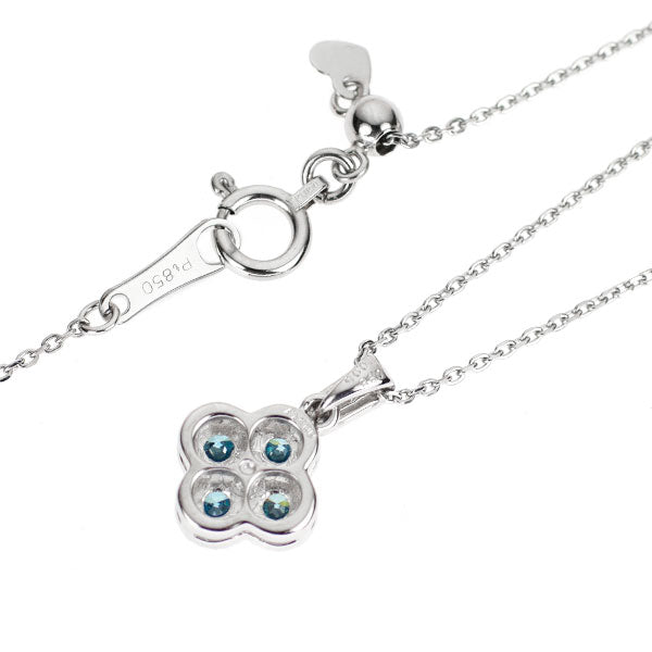 Pt900/ Pt850 トリートブルーダイヤモンド ペンダントネックレス 0.38ct D0.05ct フラワー