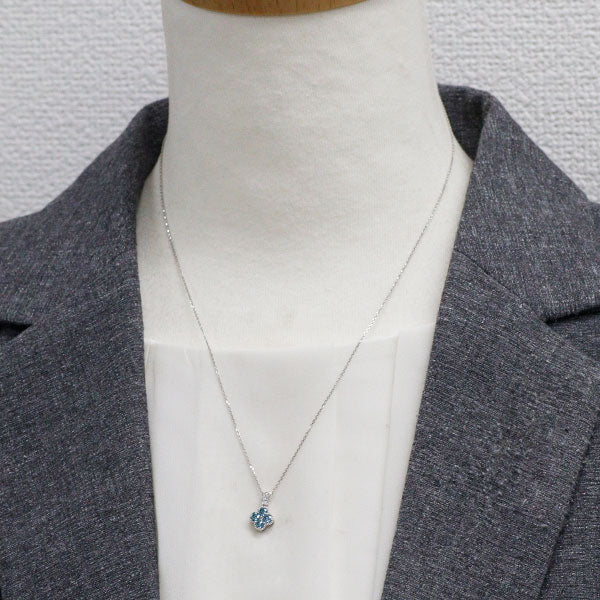 Pt900/ Pt850 トリートブルーダイヤモンド ペンダントネックレス 0.38ct D0.05ct フラワー