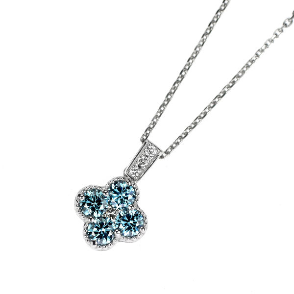 Pt900/ Pt850 トリートブルーダイヤモンド ペンダントネックレス 0.38ct D0.05ct フラワー
