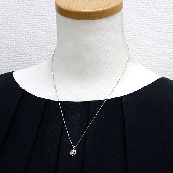 K18WG ダイヤモンド ペンダントネックレス 0.223ct D0.30ct フラワー