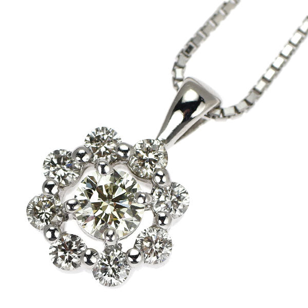 K18WG ダイヤモンド ペンダントネックレス 0.223ct D0.30ct フラワー