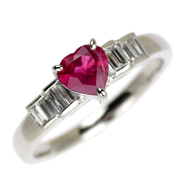 Pt900 ハートシェイプ ルビー ダイヤモンド リング 0.65ct D0.19ct