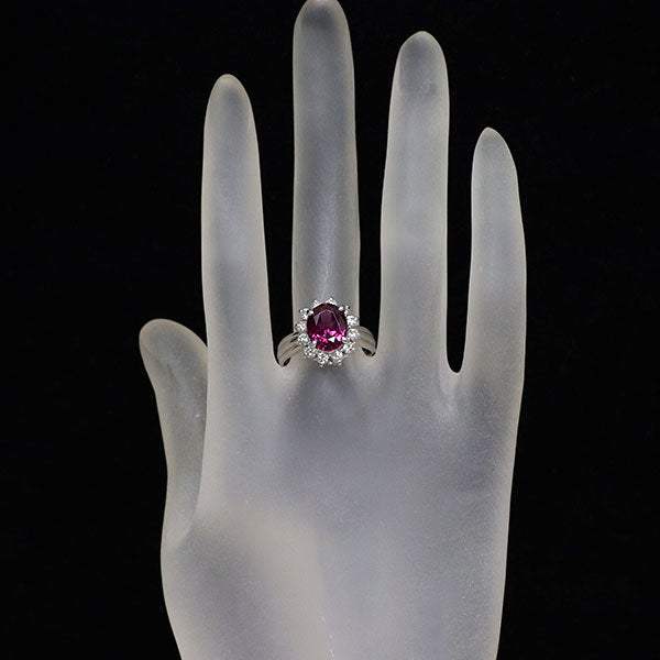 Pt900 ロードライト ガーネット ダイヤモンド リング 3.38ct D0.65ct