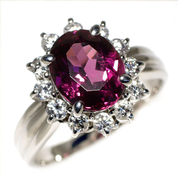 Pt900 ロードライト ガーネット ダイヤモンド リング 3.38ct D0.65ct