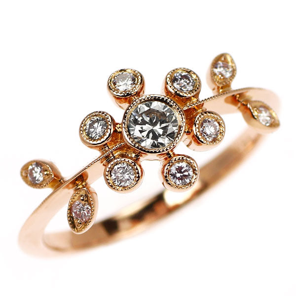 K18PG 天然ピンク/カラーレス ダイヤモンド リング 0.33ct フラワー