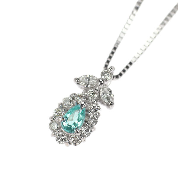 K18WG パライバ トルマリン ダイヤモンド ペンダントネックレス 0.10ct D0.17ct 希少