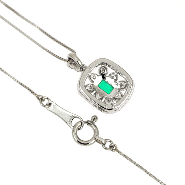 Pt950/Pt850 Emerald Diamond Pendant Necklace 0.17ct D0.35ct