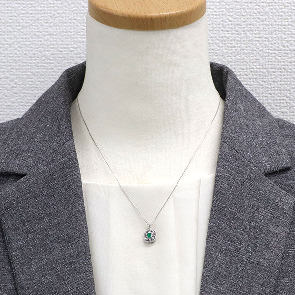 Pt950/Pt850 Emerald Diamond Pendant Necklace 0.17ct D0.35ct