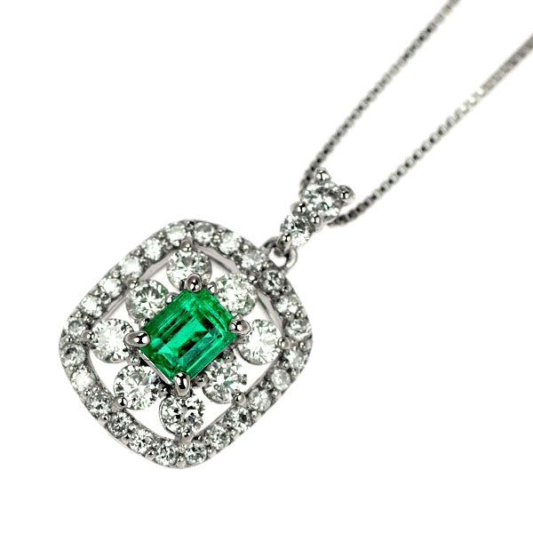 Pt950/Pt850 Emerald Diamond Pendant Necklace 0.17ct D0.35ct