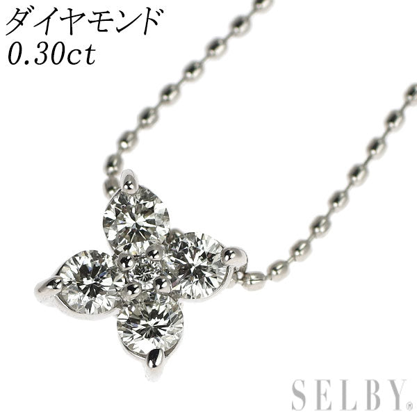 K18WG ダイヤモンド ペンダントネックレス 0.30ct フラワー