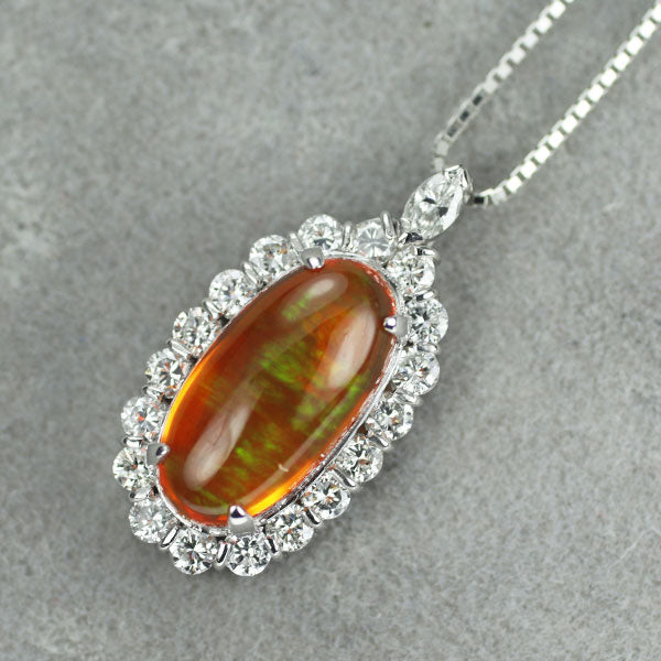 Pt900/ Pt850 ファイアー オパール ダイヤモンド ペンダントネックレス 2.75ct D0.80ct