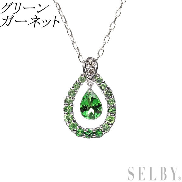 K18WG グリーンガーネット ダイヤモンド ペンダントネックレス