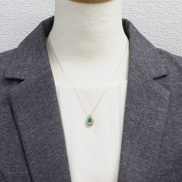K18WG グリーンガーネット ダイヤモンド ペンダントネックレス