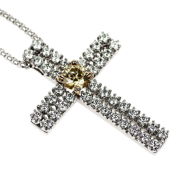 カシケイ/Kashikey K18PG/Pt900 ダイヤモンド ペンダントネックレス 0.51ct D1.00ct クロス