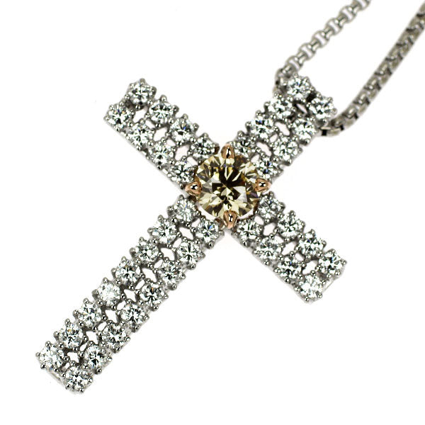 カシケイ/Kashikey K18PG/Pt900 ダイヤモンド ペンダントネックレス 0.51ct D1.00ct クロス