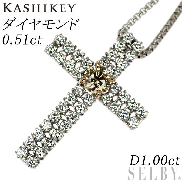 カシケイ/Kashikey K18PG/Pt900 ダイヤモンド ペンダントネックレス 0.51ct D1.00ct クロス