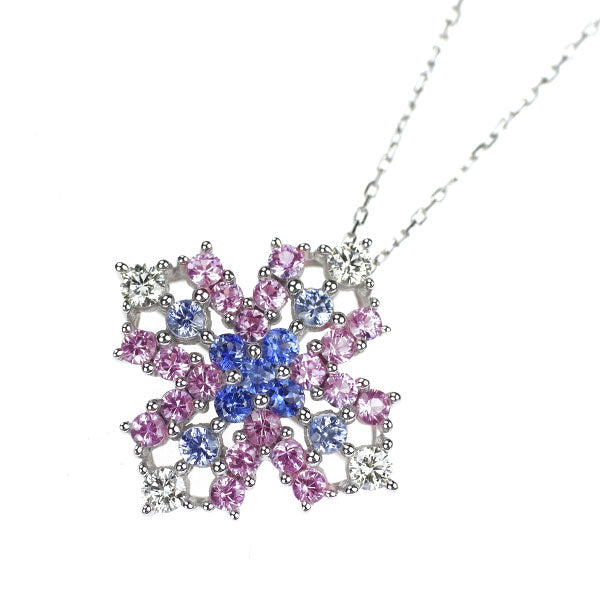 K18WG カラーサファイア ダイヤモンド ペンダントネックレス 0.70ct D0.14ct クロス