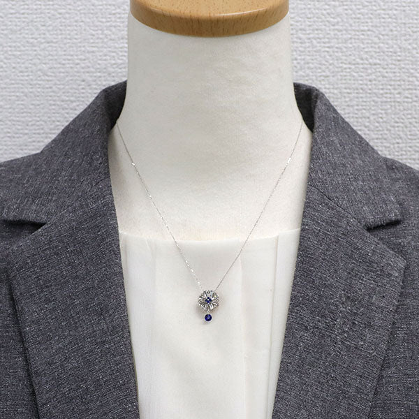 K18WG サファイア ダイヤモンド ペンダントネックレス D0.25ct