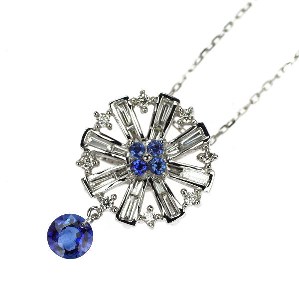 K18WG サファイア ダイヤモンド ペンダントネックレス D0.25ct