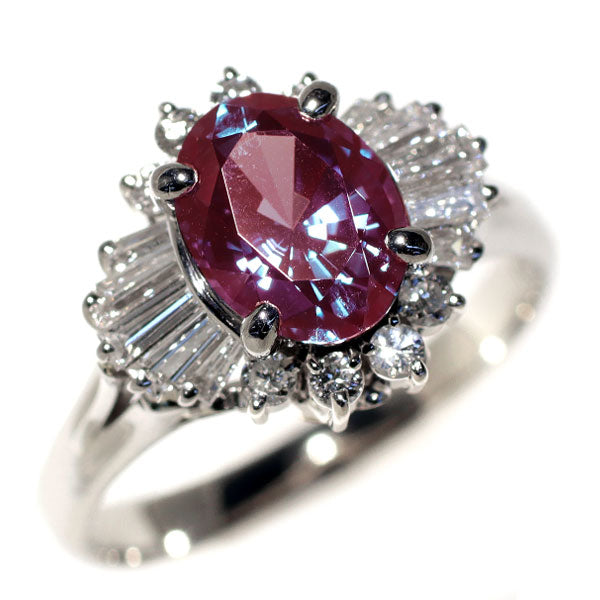 Cresemvert Pt900 Recrystallized Alexandrite Diamond Ring 1.80ct D0.59ct
