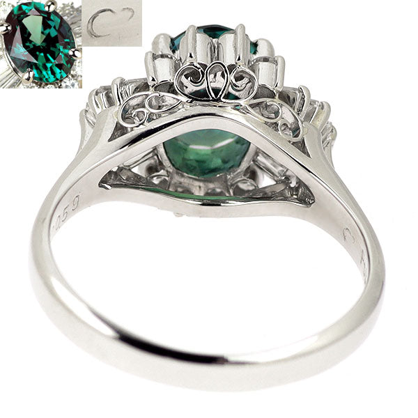Cresemvert Pt900 Recrystallized Alexandrite Diamond Ring 1.80ct D0.59ct