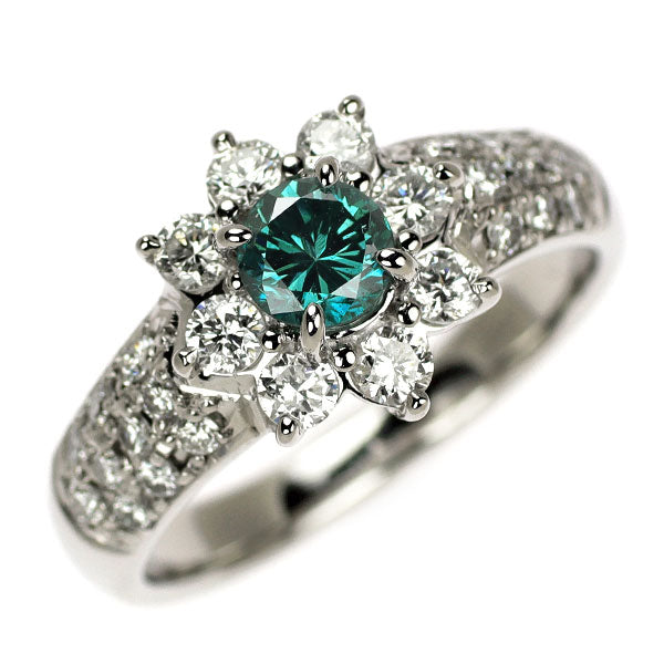 Pt900 トリートブルーダイヤモンド リング 0.423ct D0.70ct