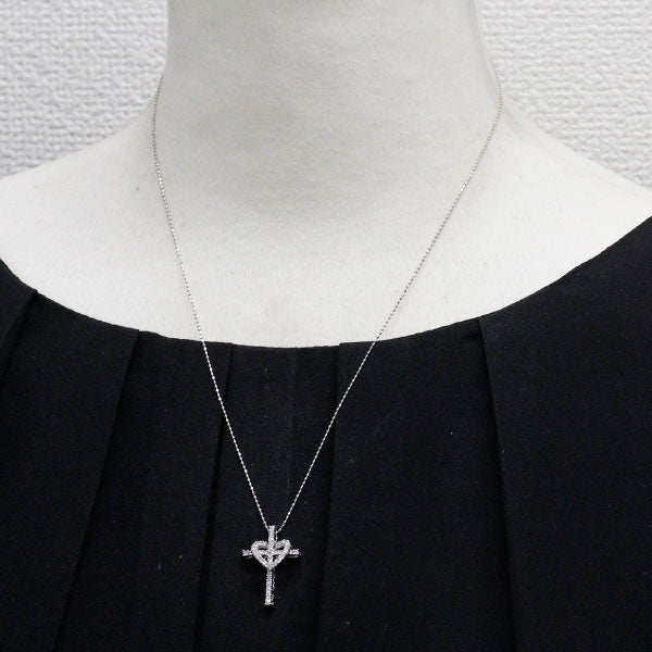 K18WG ダイヤモンド ペンダントネックレス 0.50ct クロス ハート