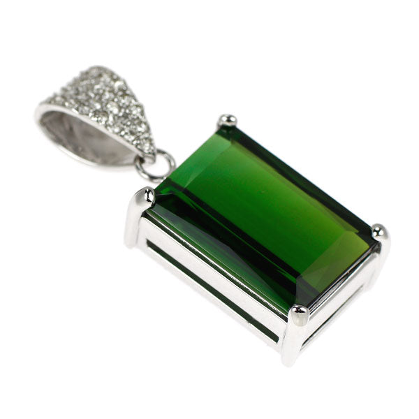 K18WG グリーントルマリン ダイヤモンド ペンダントトップ 13.78ct D0.25ct
