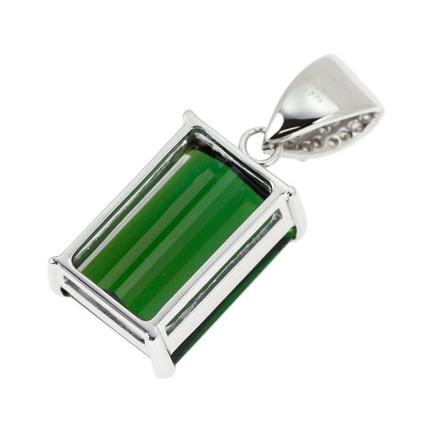 K18WG グリーントルマリン ダイヤモンド ペンダントトップ 13.78ct D0.25ct