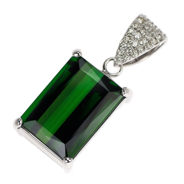 K18WG グリーントルマリン ダイヤモンド ペンダントトップ 13.78ct D0.25ct