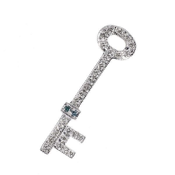 K18WG カラーレス/トリートブルー ダイヤモンド ペンダントトップ 0.31ct 鍵