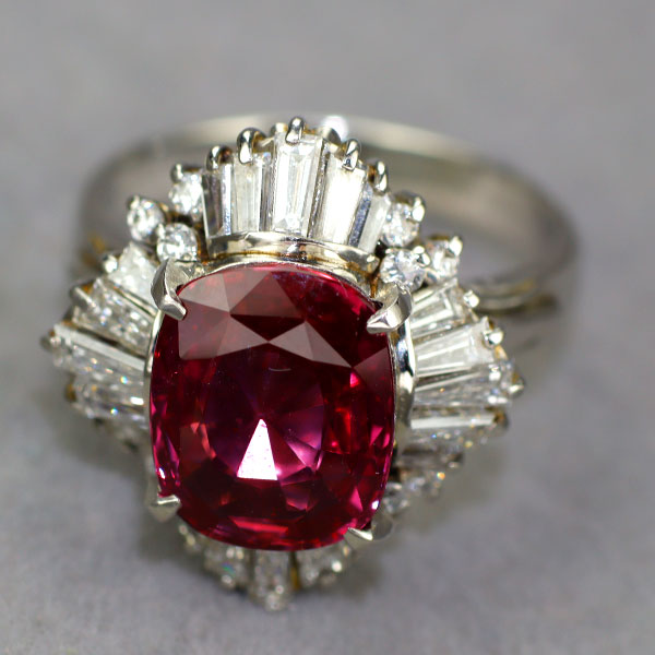 Pt900 GIA産地鑑別書付スリランカ産ルビー ダイヤモンド リング 5.07ct D1.75ct