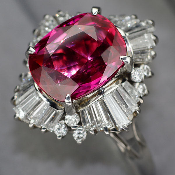 Pt900 GIA産地鑑別書付スリランカ産ルビー ダイヤモンド リング 5.07ct D1.75ct
