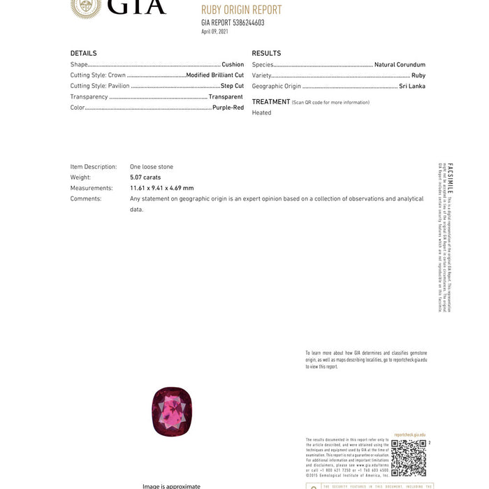 Pt900 GIA産地鑑別書付スリランカ産ルビー ダイヤモンド リング 5.07ct D1.75ct