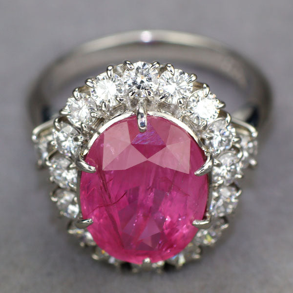 Pt900 GRS産地鑑別書付 ミャンマー/ビルマ産ピンクサファイア ダイヤモンド リング 7.15ct D1.31ct